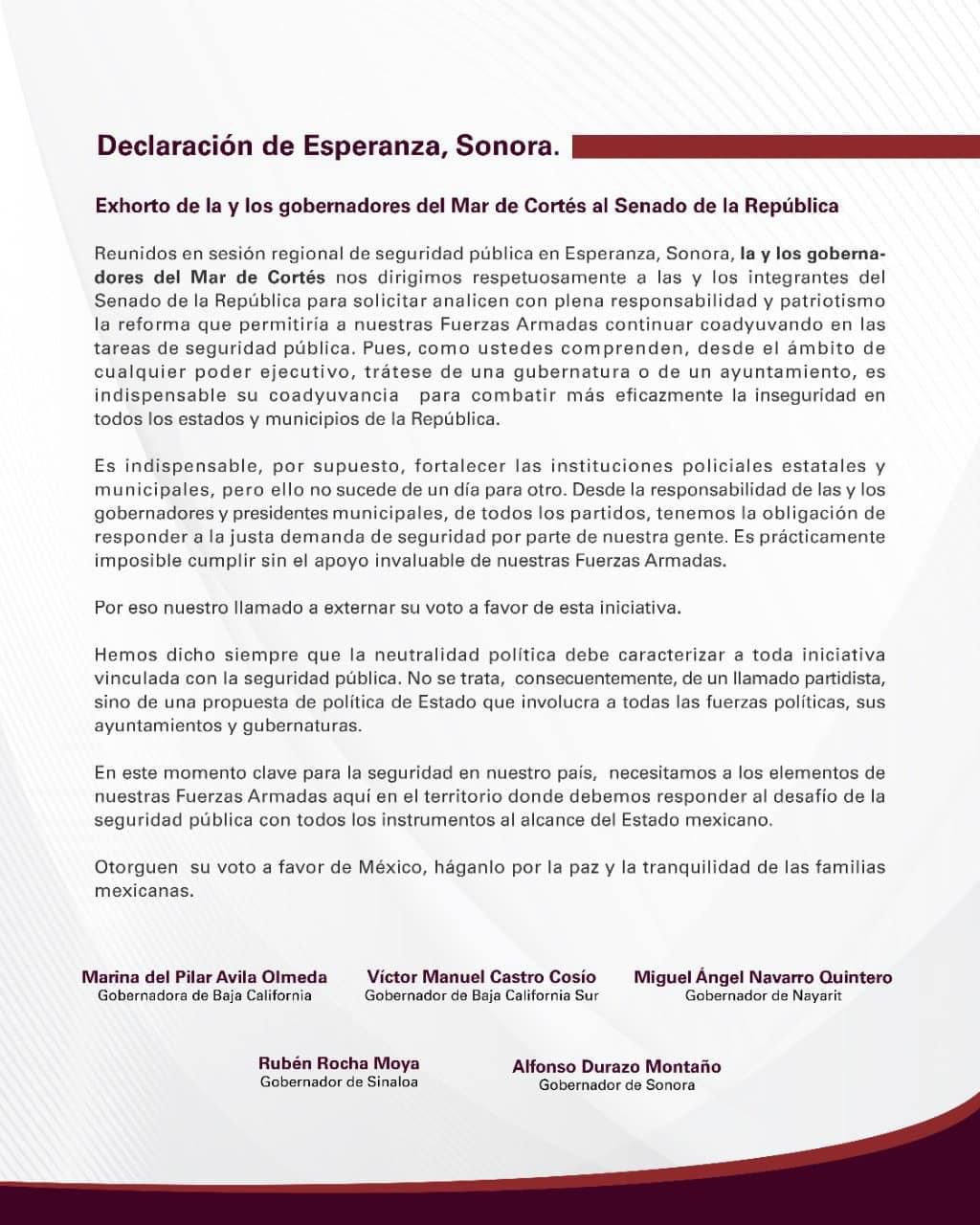 La seguridad de las familias de México, está por encima de todo: Miguel Ángel Navarro Quintero.