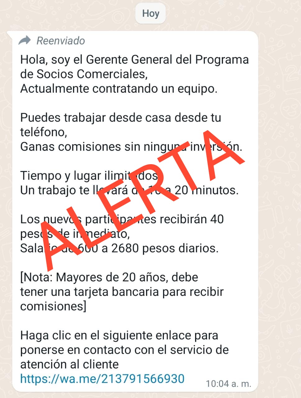 Alerta SSPC sobre ofertas de trabajo para ventas