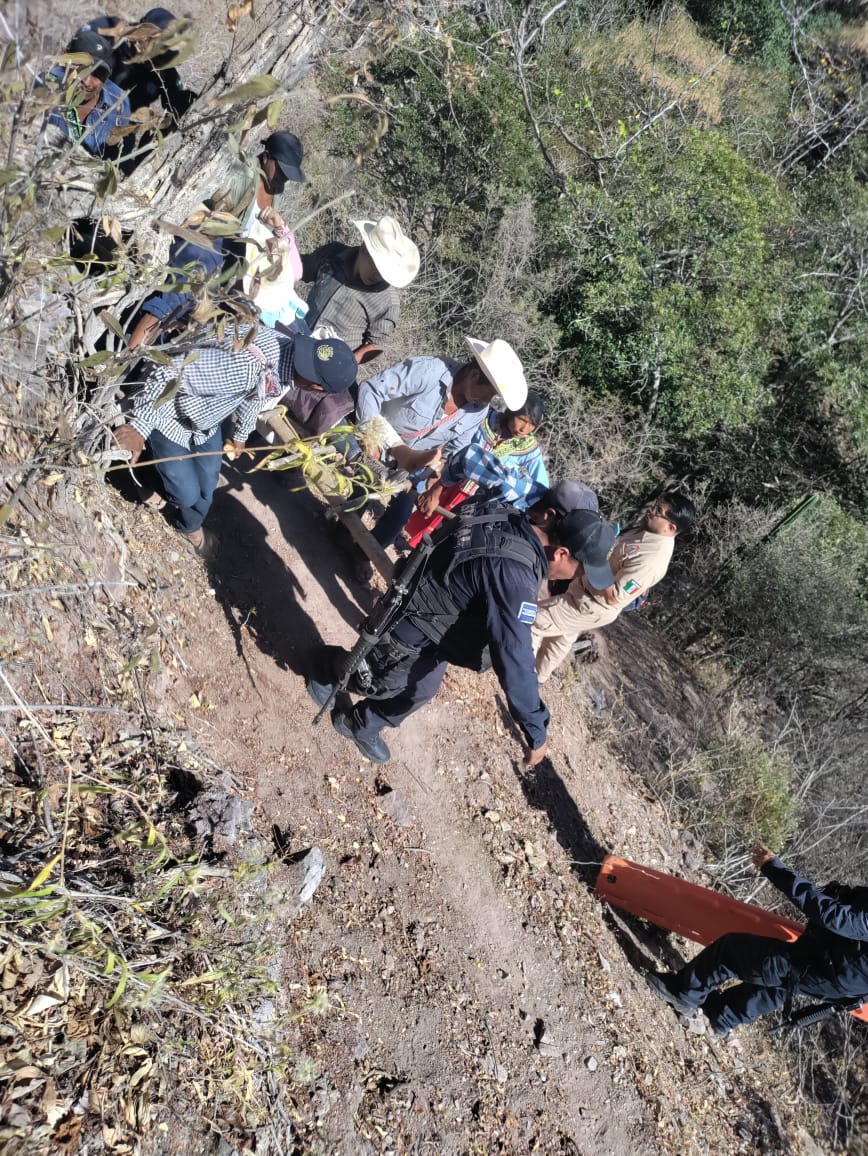 Elementos de la Policía Estatal y trabajadores de la Secretaría del Bienestar cayeron a un barranco