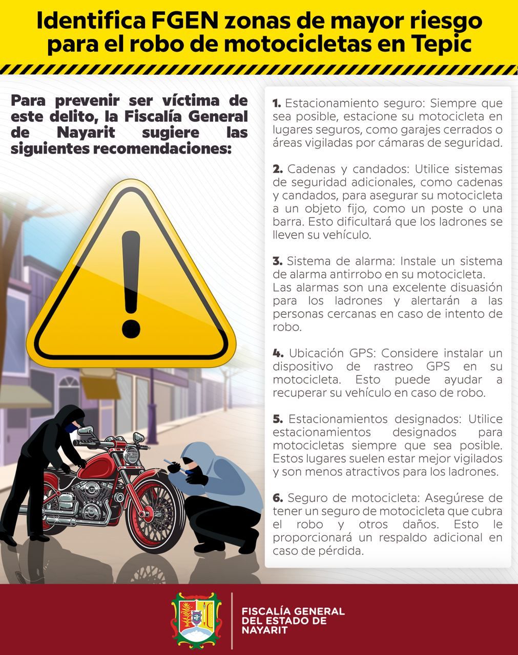 Identifica FGEN zonas de mayor riesgo para el robo de motocicletas en Tepic