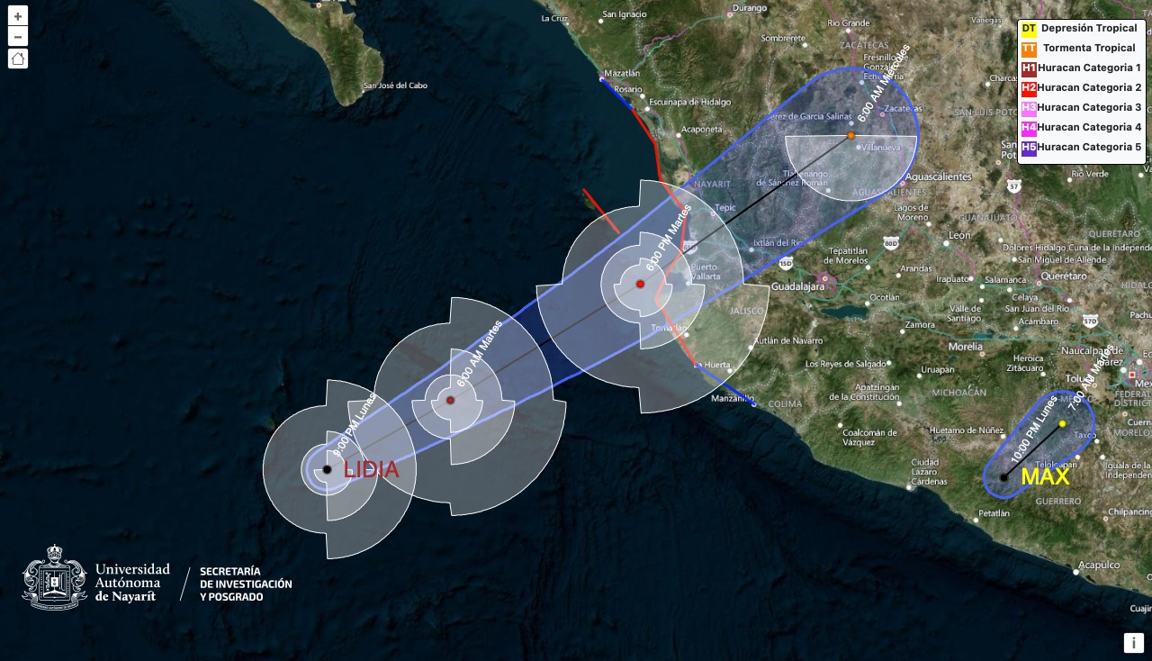 Lidia es Huracán categoría 1 y pegará en la costa centro-Sur de Nayarit, alcanzará categoría 2 este martes